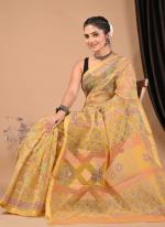 Cotton Yellow  Digital Printed Saree